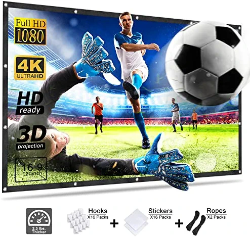 120 inch Projector Movie Screen - Portable Projection Screen 16:9 HD Foldable Wrinkle-Free Movies Screen for Outdoor Indoor Home Cinema Support Double Sided Projection