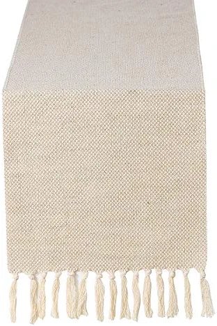 13 x 72 inch Fall Farmhouse Cotton Linen Table Runner with Handcraft Tassel, Rustic Jute Burlap Table Runners 72 Inches Long for Dining Room, Dresser Decor - Waffle