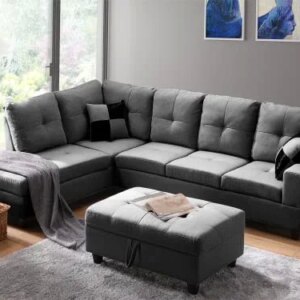 DHHU 3 Piece Living Room Furniture Set, Couch with Storage Footrest, Sectional Sofa for Home, Office, Studio, D-L-Shaped/Grey