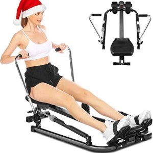 FUNMILY Rowing Machine, Full Motion Hydraulic Rower Foldable with 12 Level Adjustable Resistance and LCD Monitor, Home Gym Exercise Equipment for Full Body Workout Cardio Training