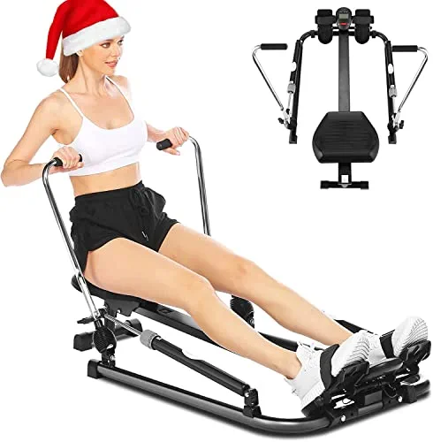 FUNMILY Rowing Machine, Full Motion Hydraulic Rower Foldable with 12 Level Adjustable Resistance and LCD Monitor, Home Gym Exercise Equipment for Full Body Workout Cardio Training