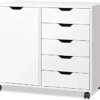 DEVAISE 5-Drawer Wood Dresser Chest with Door, Mobile Storage Cabinet, Printer Stand for Home Office