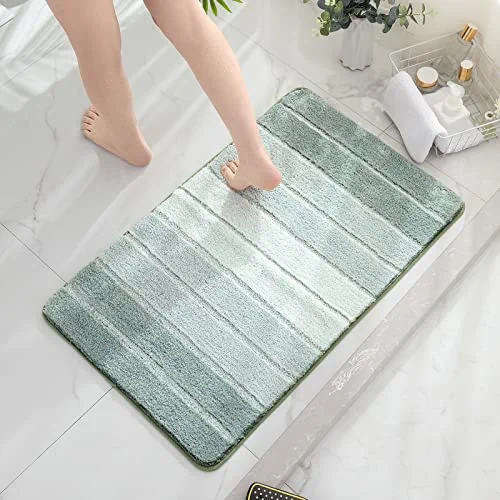 BlissJolly Non Slip Bathroom Rug - Quick-Drying Microfibre Shower Mats for Bathroom, Toilet, Bath Tub - Soft Absorbent Bath Mat & Floor Rugs for Shower, Kitchen-Machine-Washable - 17x24,Green