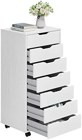 Panana 5/7 Drawer Chest, Wooden Tall Dresser Storage Dresser Cabinet With Wheels, Office Organization And Storage, Bedroom Furniture (7 Drawer, White)