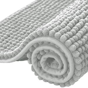 SUBRTEX Bathroom Rugs Chenille Bath Rug Soft Short Plush Bath Mat Soft Shower Mat Water Absorbent Shower Mat Quick Dry Machine Washable(Light Gray,16" x 24")