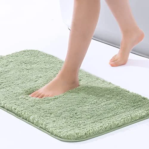 ROSMARUS Shaggy Bath Rugs for Bathroom Non Slip 17" X 24", Water Absorbent Bath Mat, Soft Shower Mat for Bathroom Floor & Tub, Fluffy Plush Bathroom Rugs Machine Washable, Green