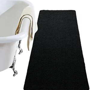 LOCHAS Luxury Bathroom Rug Shaggy Bath Mat 24 x 60 Inch, Washable Non Slip Bath Rugs for Bathroom Shower, Soft Plush Chenille Absorbent Carpets Mats, Black