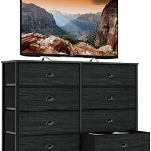 Furnulem 8 Drawer Dresser Wide 40'' Long, Storage Chest of Drawer for 42'' TV Stand, Closet, Bedroom, Nursery, Living Room Rustic Furniture-Black Oak