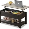 WLIVE Modern Lift Top Coffee Table,Rustic Coffee Table with Storage Shelf and Hidden Compartment,Wood Lift Tabletop for Home Living Room,Black,Greige.