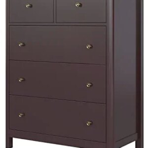 HOUSUIT Drawer Chest, 5 Dresser Chest of Drawers, Clothes Storage Cabinet Nightstand with Drawers, Modern Dresser for Bedroom, Nursery, Living Room, Dark Brown