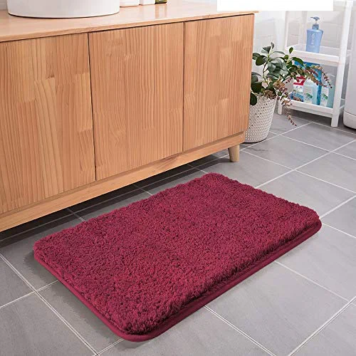 Bath Rug COSY HOMEER 40x24 Inch,Non-Slip Soft Thickness Shaggy Water Absorbent Bathroom Carpet,Machine Washable Rectangular Runner Area Rug Mats for Floor Kitchen(Red)