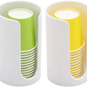 2 Pcs Plastic Small Paper Cup Dispenser - Disposable Cup Storage Holder for Bathroom Vanity Countertop's Rinsing/Mouthwash Cups, White