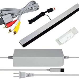 3 in 1 Wii AC Power Adapter + Composite Audio Video Cable and Wired Motion Sensor Bar Compatible with Nintendo Wii