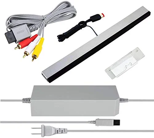 3 in 1 Wii AC Power Adapter + Composite Audio Video Cable and Wired Motion Sensor Bar Compatible with Nintendo Wii