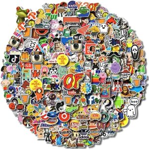 300PCS Cool Brand Stickers for Water Bottle, 90s Cartoon Stickers for Skateboard, Laptop, Computer, Bike, Reusable Stickers and Decals Kids Teens Gift for Christmas