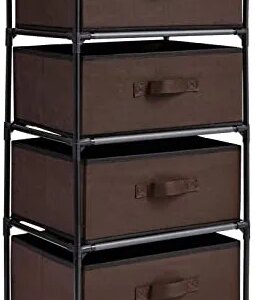 4-Tier Drawer Clothes Organizer, Fabric Storage Dresser for Clothing, Linens, Closet Organization (Dark Brown, 16.5 x 13 x 33 In)