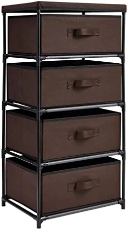 4-Tier Drawer Clothes Organizer, Fabric Storage Dresser for Clothing, Linens, Closet Organization (Dark Brown, 16.5 x 13 x 33 In)