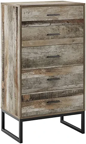 5 Drawer Dresser with Sturdy Metal Frame, Industrial Storage Organizer Unit with Slide Wide Chest of Drawers for Living Room, Dressing Room, Bedroom, Office