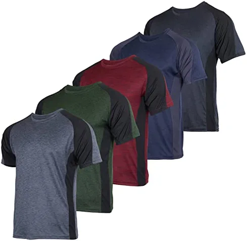 5 Pack: Men’s Dry-Fit Moisture Wicking Active Athletic Performance Crew T-Shirt