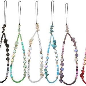 6PCS Beaded Phone Lanyard Wrist Strap Face Beaded Phone Charm Fruit Star Pearl Rainbow Color Beaded Phone Chain Strap for Women Girls