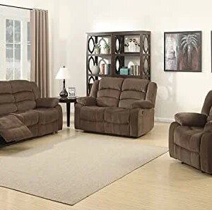 AC Pacific Bill Modern Fabric Upholstered Living Room Reclining with Padded Pillow Top Armrests, Complete Collection, Walnut