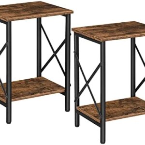 ALLOSWELL Nightstands Set of 2, End Tables with Storage Shelf, Bedside Tables X-Shaped Design, Side Tables for Living Room, Bedroom, 14.6 x 10.6 x 19.9 Inches, Easy Assembly, Rustic Brown ETHR2801S2