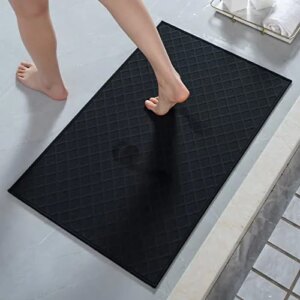 AMOAMI Bath-Mat,Ultra Thin Bathroom Rugs,Rubber Bath Mats for Bathroom Non Slip,Absorbent Bath Rug for Bathroom Floor, Shower, Sink (17"x28", Black)