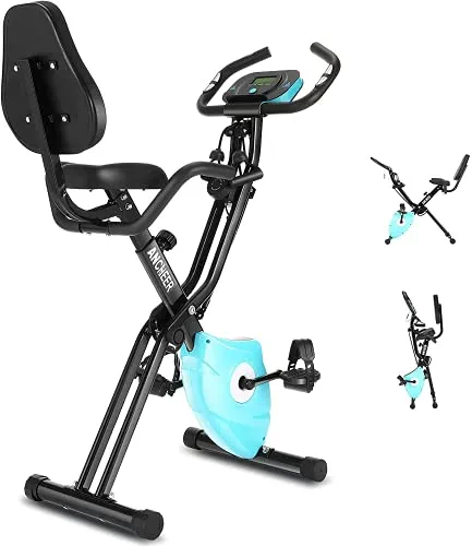 ANCHEER Folding Exercise Bike, Magnetic Indoor Cycling Bike Fitness Stationary Bike with App Connection, LCD Display and Heart Monitor - Perfect Home Exercise Device for Cardio