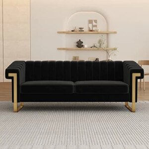 ANTTYBALE 83'' Velvet Couch Sofa Mid-Century Modern Love Seat Chesterfield 3 Seat Couches Sleeper Sofa for Living Room Apartment (Black)