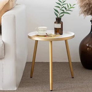 AOJEZOR Side Table,Bed Side Table Ideal for Any Room-Side Tables Living Room,Side Tables Bedroom,Metal Structure Small Round Side Table Great for Small Spaces,White Tray with 3 Gold Legs End Table