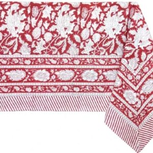 ATOSII Meraki Red 100% Cotton Tablecloth, Handblock Print Rectangle Table Cover for Kitchen Dining I Tabletop Linen I Parties, Thanksgiving, Christmas, Wedding, Fall Table Cloth 60 X 108 Inches