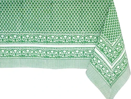 ATOSII Queen Green 100% Cotton Tablecloth, Handblock Print Square Table Cover for Kitchen Dining I Tabletop Linen I Parties, Thanksgiving, Christmas, Wedding, Fall Table Cloth 60 X 60 Inches