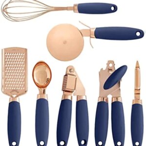 AVEEWA 7 Pieces Kitchen Gadget Set Egg Beater Stainless Steel Silicone Kitchen Utensils Kitchen Gadgets-Navy Blue