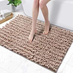 Absorbent Washable Soft Bathroom Rug: 24" x 17" Non-Slip Plush Bath Mat Chenille Bathroom Carpet Rugs - Beige