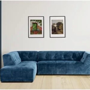 Acanva Luxury Mid-Century Velvet Tufted Low Back Sofa Set L-Shape 2-Piece Living Room Couch, 113" W Left Hand Facing Sectional, Blue