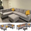 Aeffze Modular Sectional Sofa with Storage Ottoman Velvet L-Shaped 6 Seater Modern Convertible Reversible Corner Couch for Living Room (Light Grey), (F8001-HOME)