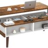 Aheaplus Lift Top Coffee Table with Storage, 43.3" Modern Center Table Lift Tabletop Wood Dining Table Pop Up Table with Open Shelf for Living Room, Home Office, Rustic Brown and White