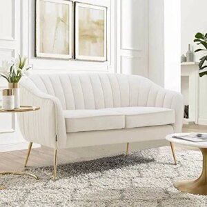 Altrobene Velvet Couch Sofa Chairs for Two People, Modern Loveseat for Living Rooms, Bedrooms, Small Spaces, Golden Finished, Beige