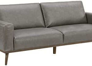 Amazon Brand – Rivet Modern Leather Sofa Couch with Wood Base, 84"W, Gray