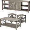 Amerlife 4-Piece Living Room Table Set - Includes TV Stand, Coffee Table, & Two End Tables for Farmhouse - Grey Wash