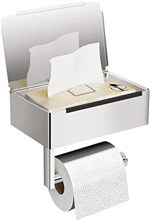 Amtiw Matte Toilet Paper Holder, Bathroom Storage with Shelf Flushable Wipes Dispenser, Stainless Steel Bathroom Wall Mounted Toilet Paper Holder Keeps Your Wipes Hidden Out of Sight (Large)
