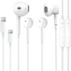 [Apple MFi Certified]iPhone Headphone with Lightning Connector, 2PC Wired Earphones Noise Reduction with Microphone and Volume Control, Compatible with iPhone14/13/12/11/X/8/7, Support All iOS Systems