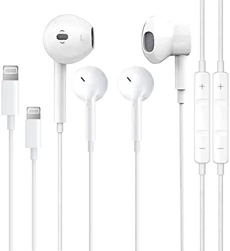 [Apple MFi Certified]iPhone Headphone with Lightning Connector, 2PC Wired Earphones Noise Reduction with Microphone and Volume Control, Compatible with iPhone14/13/12/11/X/8/7, Support All iOS Systems