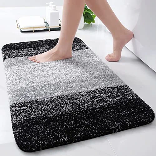 Arotive Microfiber Bathroom Rugs, Shaggy Soft and Absorbent Bath Rug, Non-Slip, Thick Plush Bathroom Mat, Machine Washable Dry Bath Mats for Bathroom, Tub and Shower, 16" x 24", Black