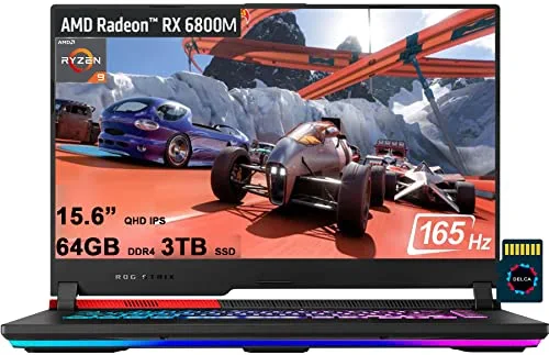 Asus ROG Strix G15 Advantage G513 Gaming Laptop | 15.6” QHD 165Hz | AMD 8-Core Ryzen 9 5980HX (>i9-10885H) | 64GB DDR4 2TB SSD + 1TB SSD | Radeon RX 6800M 12GB | Backlit Win11 + 32GB MicroSD Card