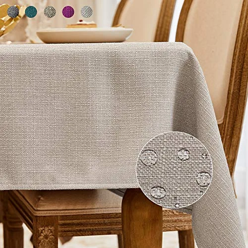 BALCONY & FALCON Rectangle Linen Tablecloth Heavy Weight Classic Table Cloth Washable 55 x 70 Inch Wrinkle and Water Resistant SquareTable Cover for Indoor and Outdoors