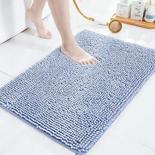 BEQHAUSE Bathroom Mat Anti Slip Chenille Bathroom Rugs Water Absorbent Bath Mat Machine Washable Microfiber Shower Rug 17" x 24",Blue