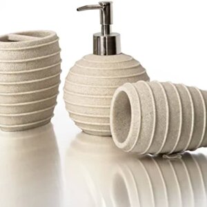 BINO Bathroom Accessories Set - Beige | Soap Dispenser | Toothbrush Holder | Tumbler | 3-Piece Bathroom Organizer Countertop Set | Bathroom Decor | Home Decor | Bathroom Set