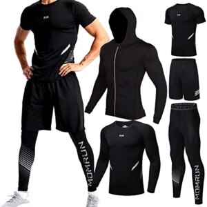 BOOMCOOL Men Workout Clothes Outfit Fitness Apparel Gym Outdoor Running Compression Pants Shirt Top Long Sleeve Jacket