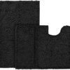 BYSURE Black Bathroom Rugs Sets 3 Piece Non Slip Extra Absorbent Shaggy Chenille Bathroom Rugs and Mats Sets, Soft & Dry Bath Rug/Mat Sets for Bathroom Washable Carpets Set